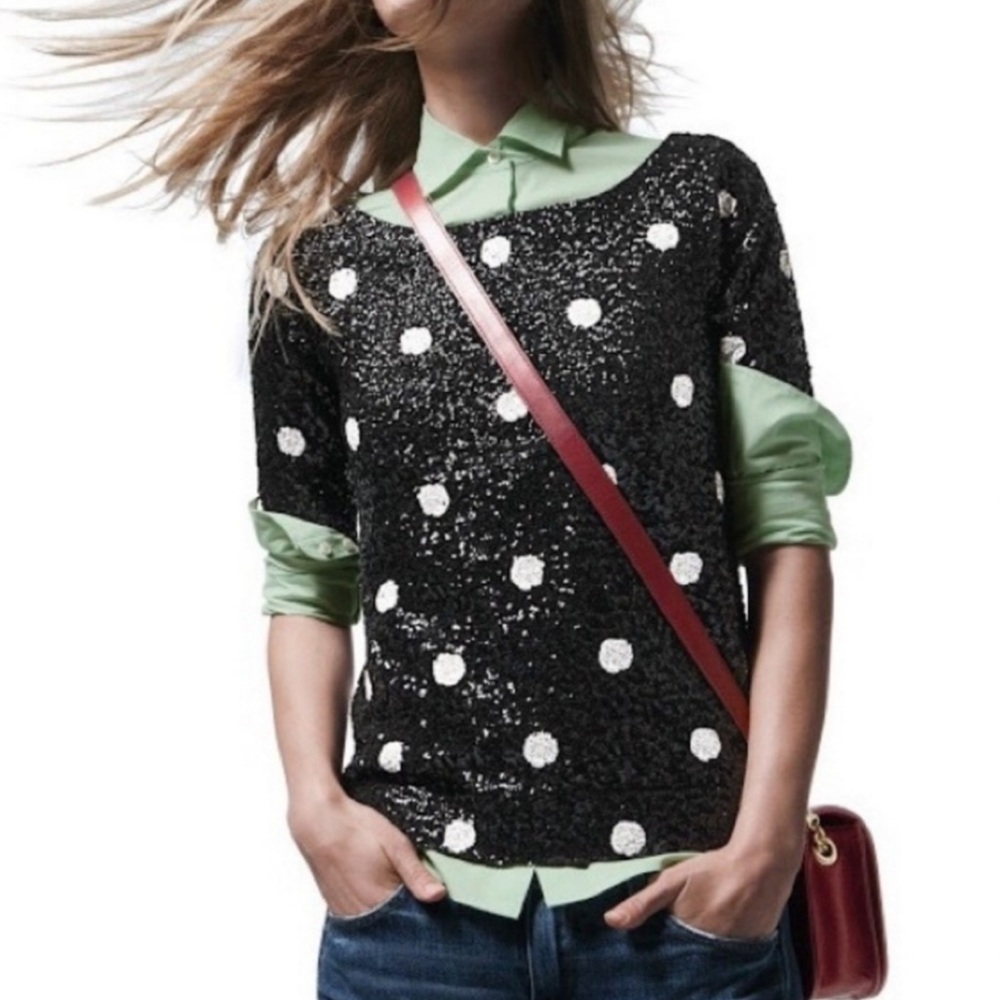 J. Crew | Black and Gold Sequin PolkaDot Top